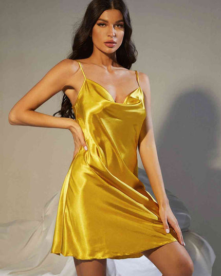 Spaghetti Strap Cowl Neck Satin Night Dress