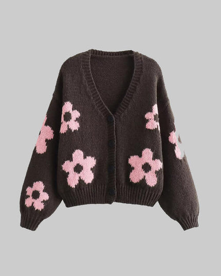 Floral Button Up V-Neck Cardigan