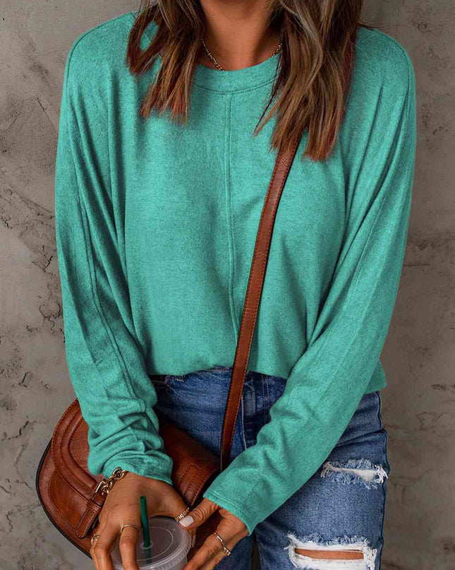 Seam Detail Round Neck Long Sleeve Top
