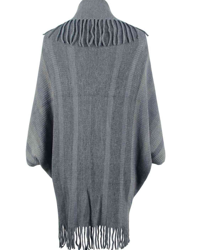 Fringe Detail Open Front Poncho