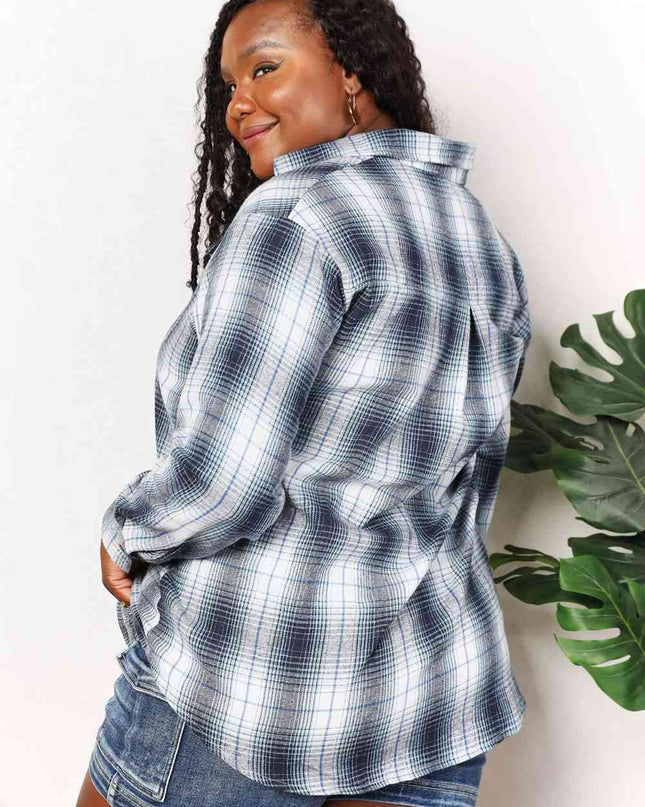 Double Take Plaid Dropped Shoulder Shirt
