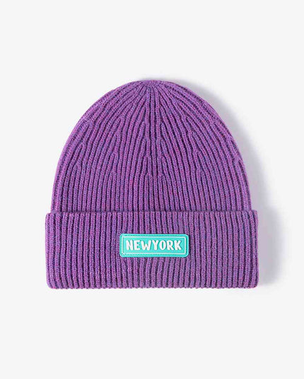 NEWYORK Patch Rib-Knit Cuffed Beanie