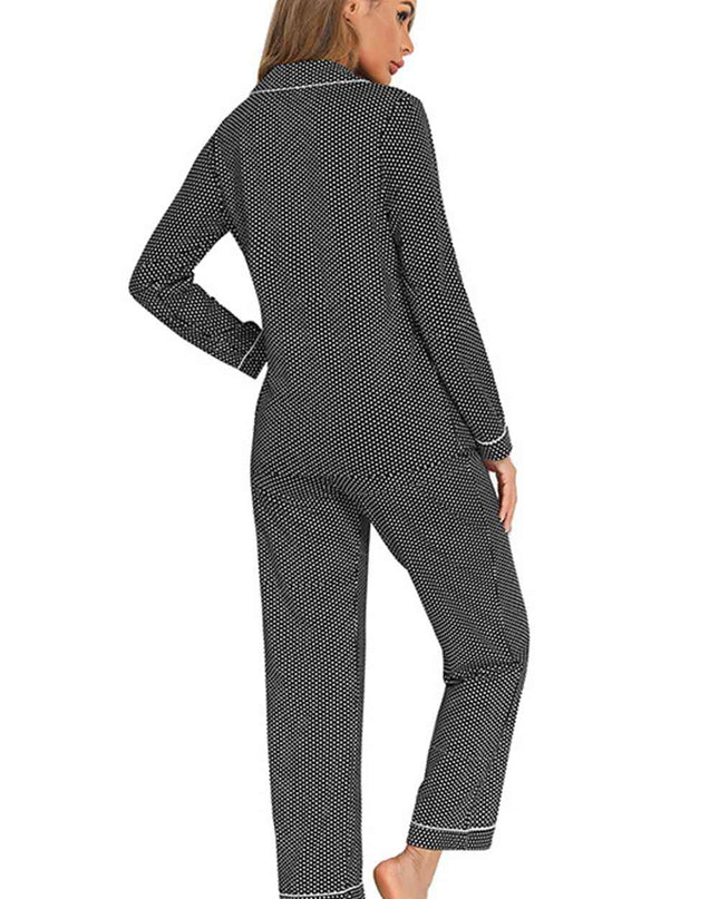 Collared Neck Loungewear Set with Pocket