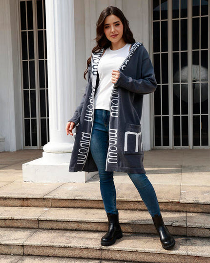 Open Front Long Sleeve Hooded Cardigan