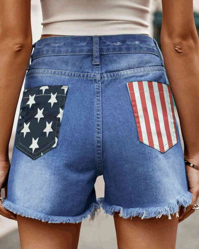 Raw Hem Denim Shorts with Pockets