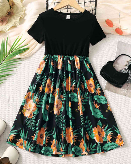 Floral Round Neck Short Sleeve Dress