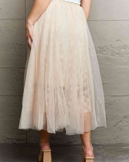 Ninexis Lace Flowy Midi Skirt