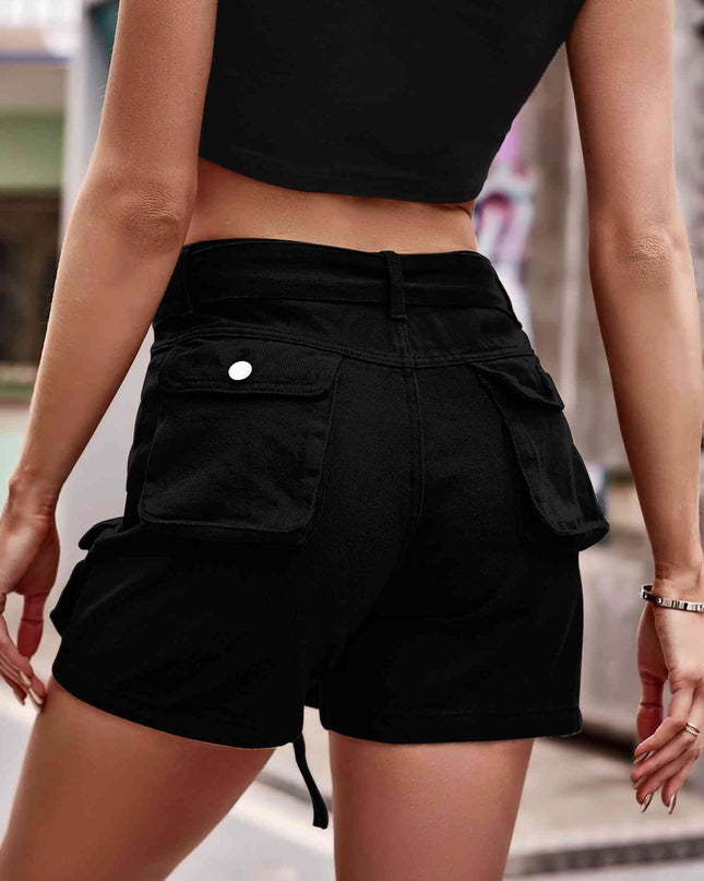 Tie Front Denim Shorts with Pocket