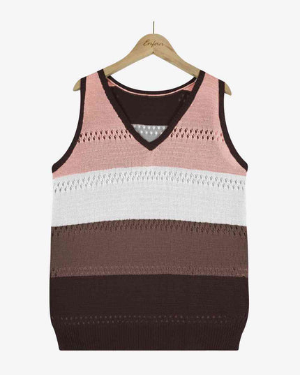 Striped Openwork V-Neck Knit Tank