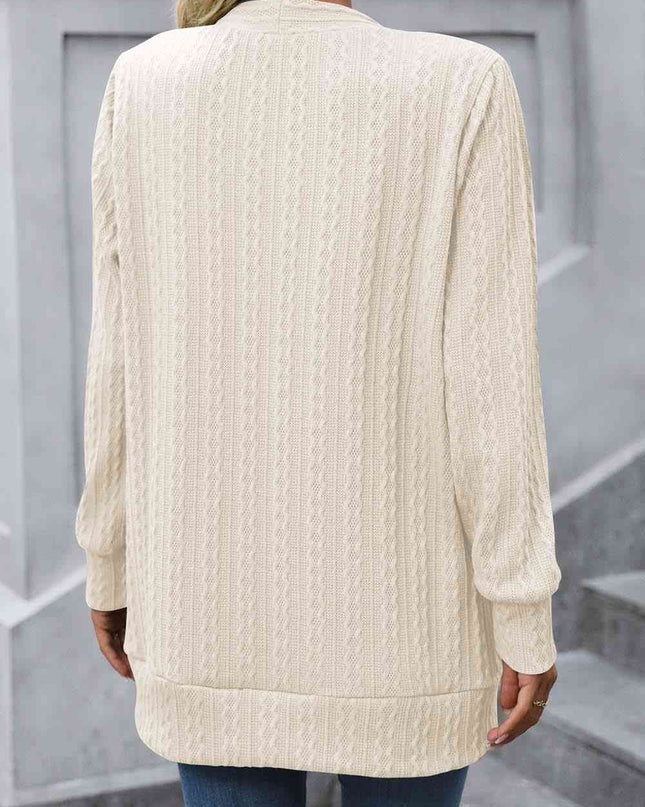 Cable-Knit Long Sleeve Cardigan with Pocket