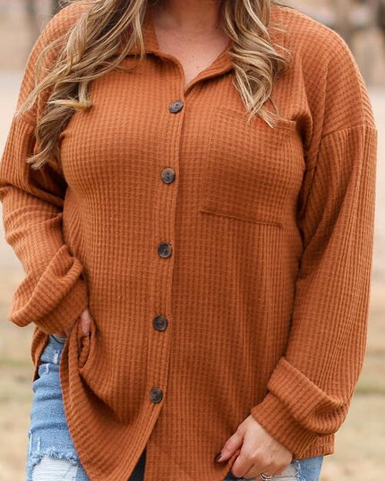 Plus Size Waffle-Knit Button Up Shirt