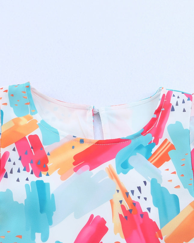 Printed Round Neck Ruffled Peplum Top