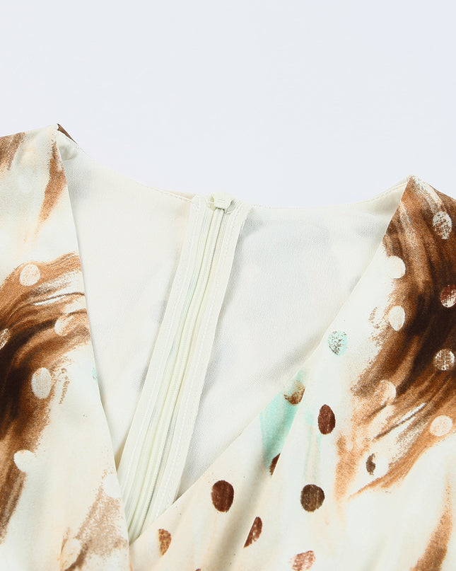 Printed Surplice Neck Layered Dress