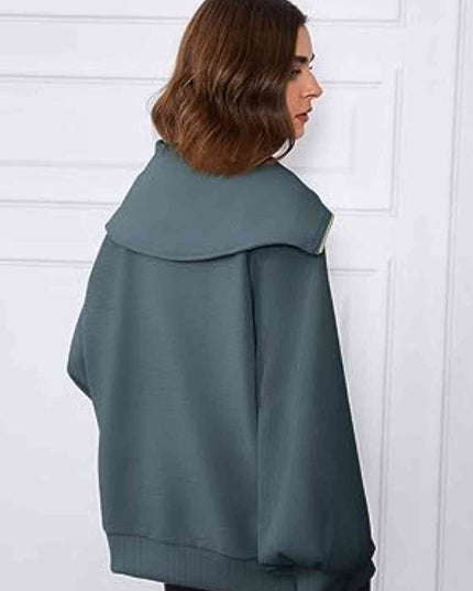 Half-Zip Lantern Sleeve Top