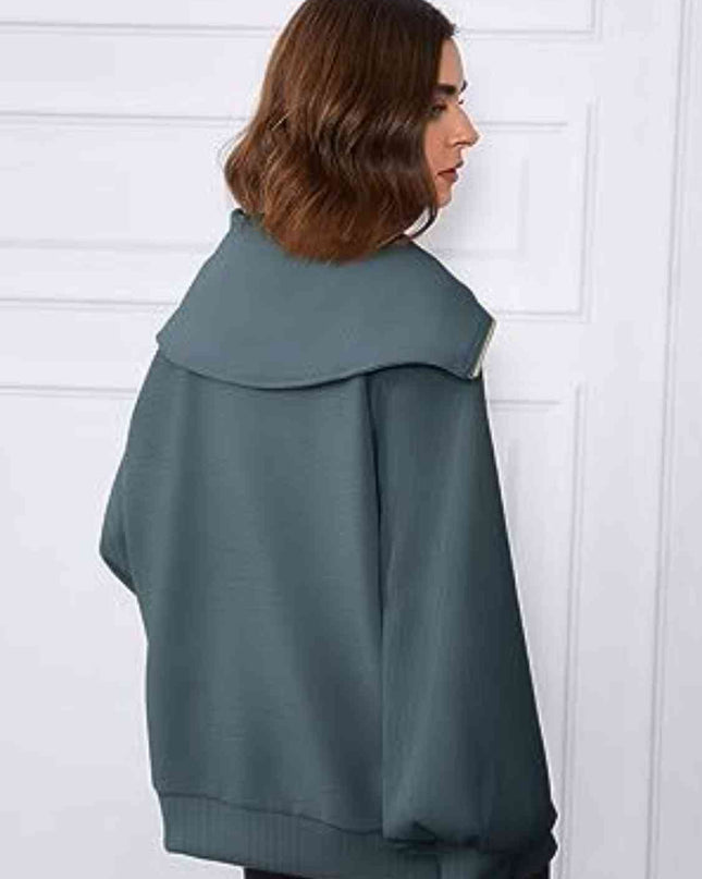Half-Zip Lantern Sleeve Top