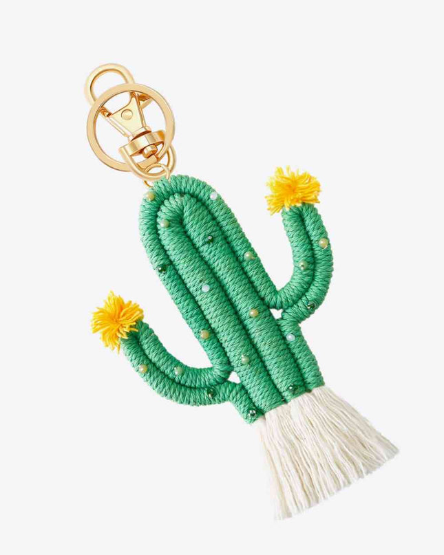 Bead Trim Cactus Keychain with Fringe
