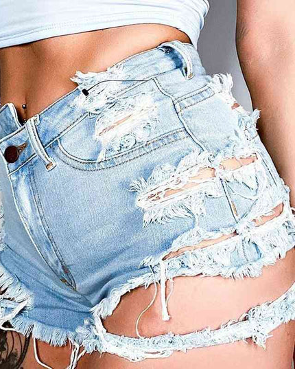 Asymmetrical Distressed Denim Shorts
