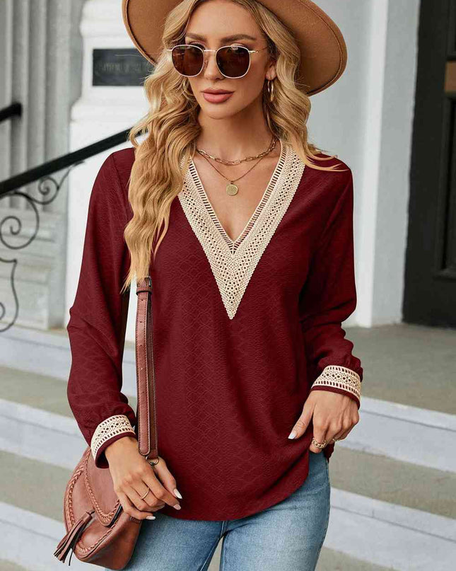 V-Neck Long Sleeve Blouse
