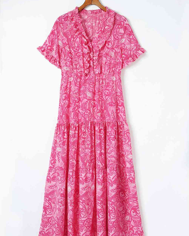 Paisley Print Flounce Sleeve Maxi Dress