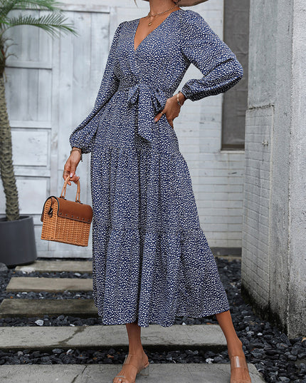 Surplice Neck Long Sleeve Midi Dress