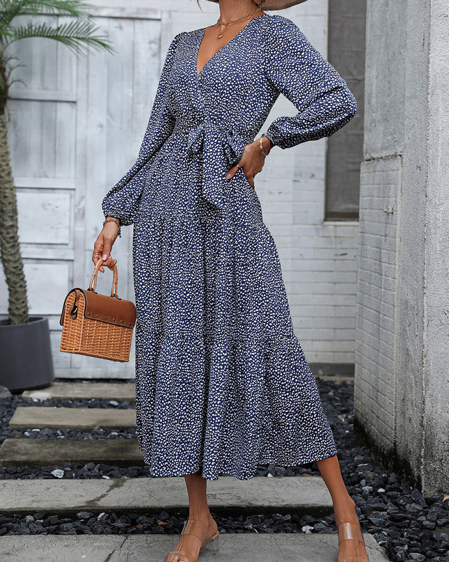 Surplice Neck Long Sleeve Midi Dress