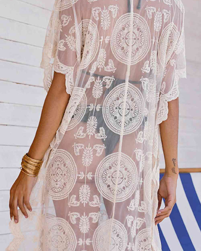 Lace-Up Sheer Cover Up