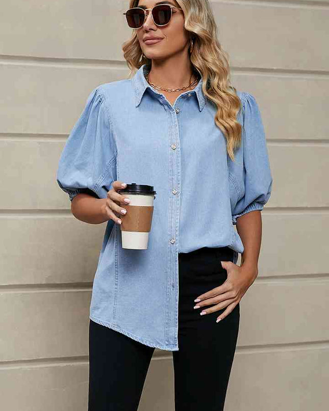 Puff Sleeve Denim Shirt Jacket