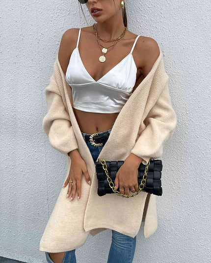 Open Front Slit Long Sleeve Cardigan