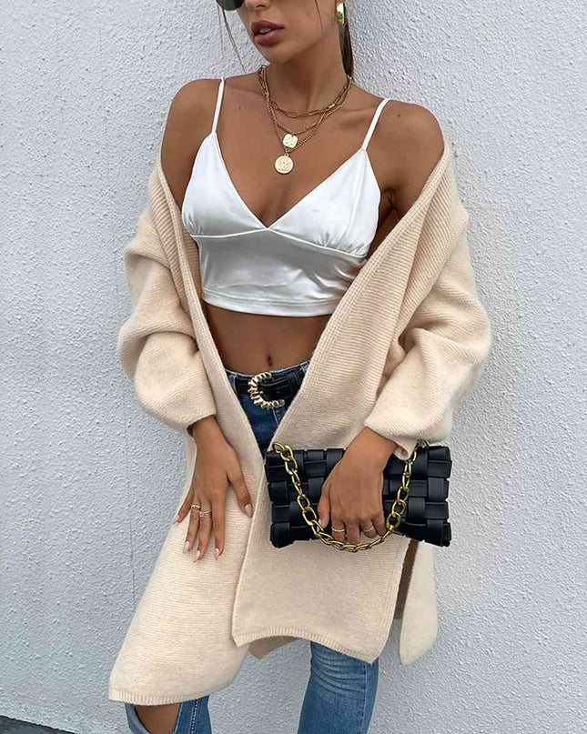 Open Front Slit Long Sleeve Cardigan