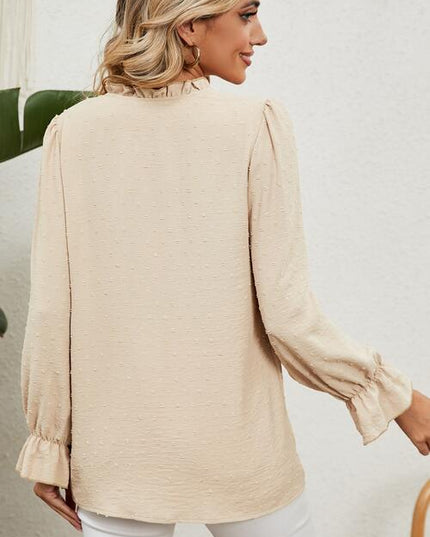 Button Up Flounce Sleeve V-Neck Shirt