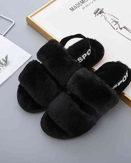Faux Fur Open Toe Slippers