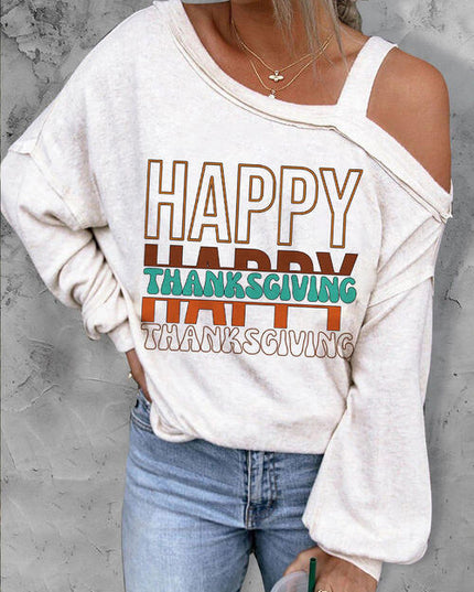 Letter Graphic Asymmetrical Neck Long Sleeve Top