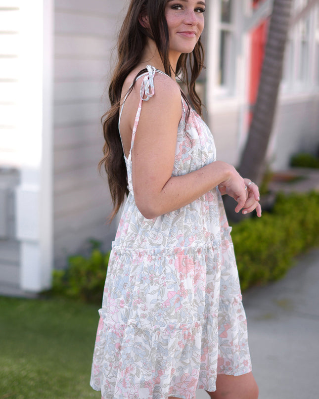 Floral Tie-Shoulder Frill Trim Dress