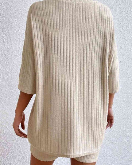 Round Neck Ribbed Top and Shorts Lounge Set