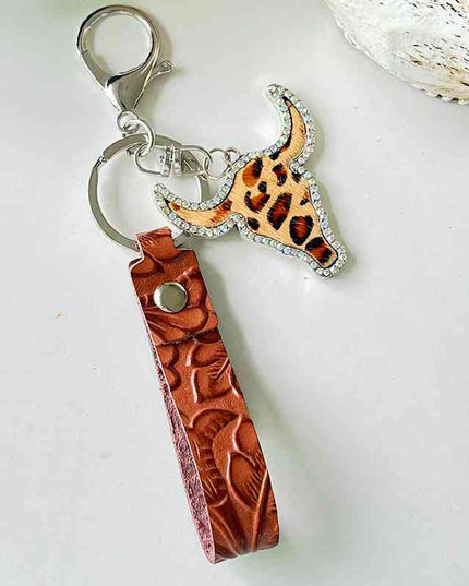 Rhinestone Bull Keychain