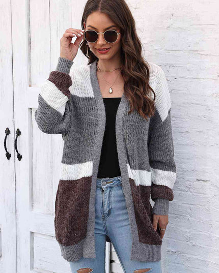 Color Block Open Front Cardigan