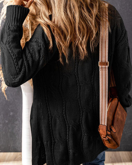 Cable-Knit Dropped Shoulder Slit Cardigan