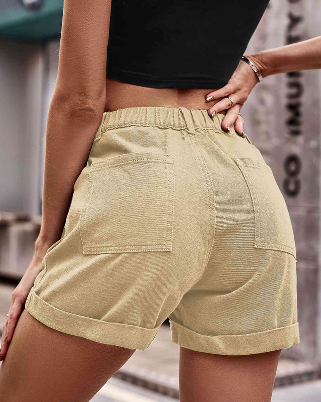 Cuffed Denim Shorts with Pockets