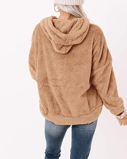 Drawstring Teddy Hoodie with Pocket