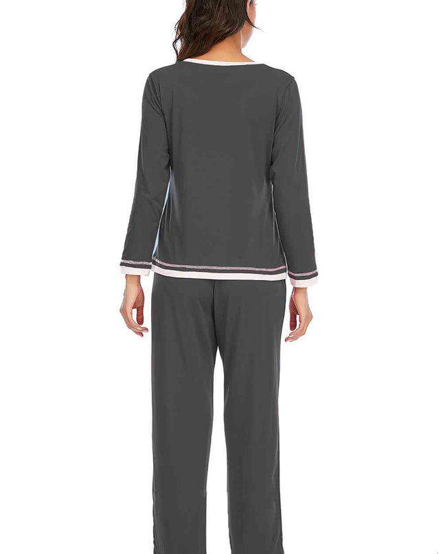 V-Neck Top and Pants Lounge Set