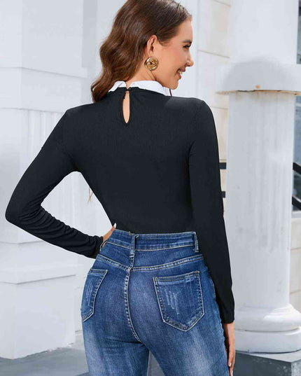 Collared Neck Long Sleeve Bodysuit