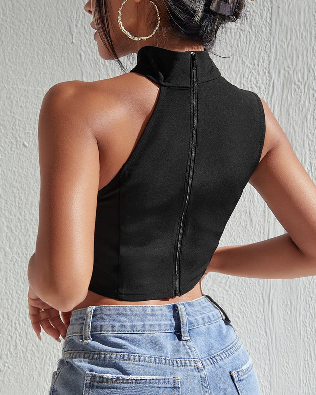 Mock Neck Chain Detail Tank