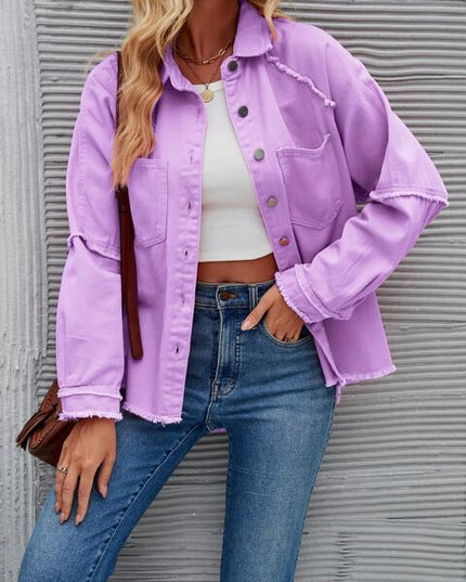 Raw Hem Collared Denim Jacket