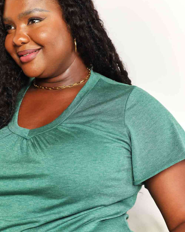 Double Take Ruched V-Neck Short Sleeve T-Shirt