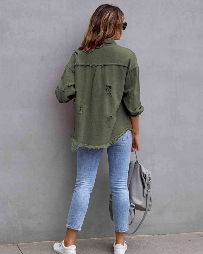 Distressed Drop Shoulder Denim Jacket