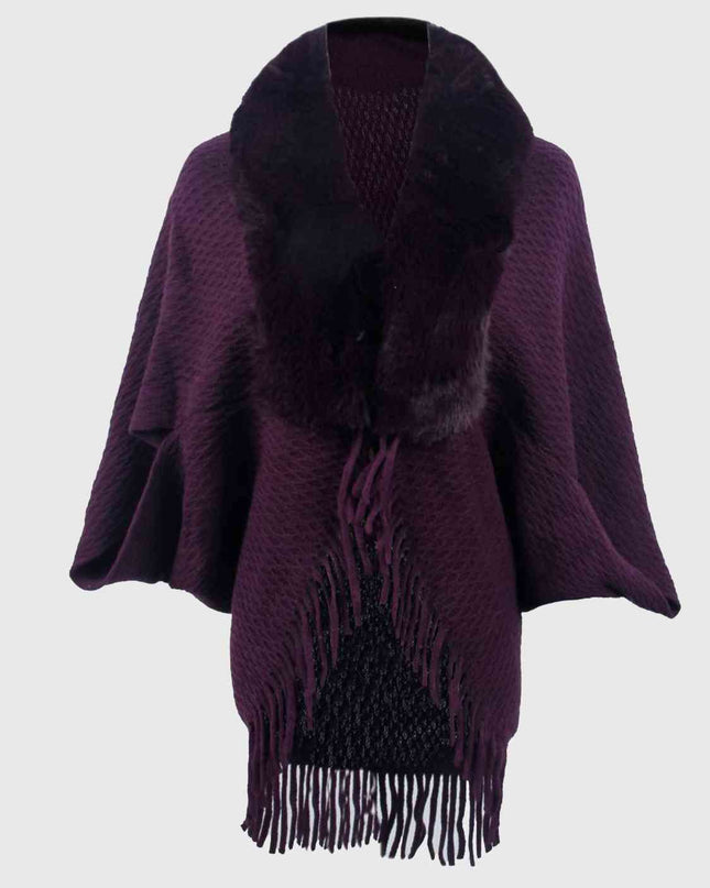 Open Front Fringe Hem Poncho