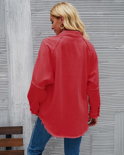 Raw Hem Collared Denim Jacket