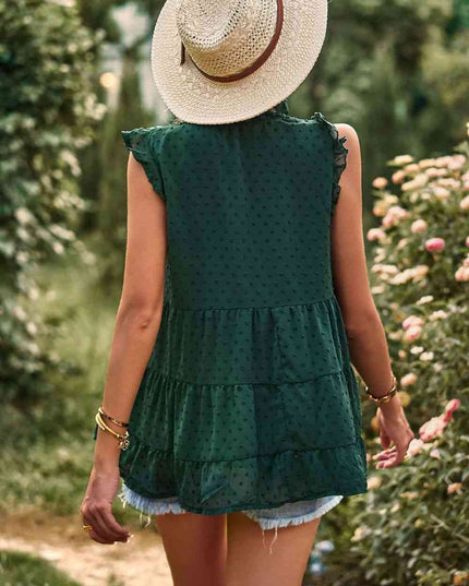Swiss Dot Ruffle Shoulder Tiered Top