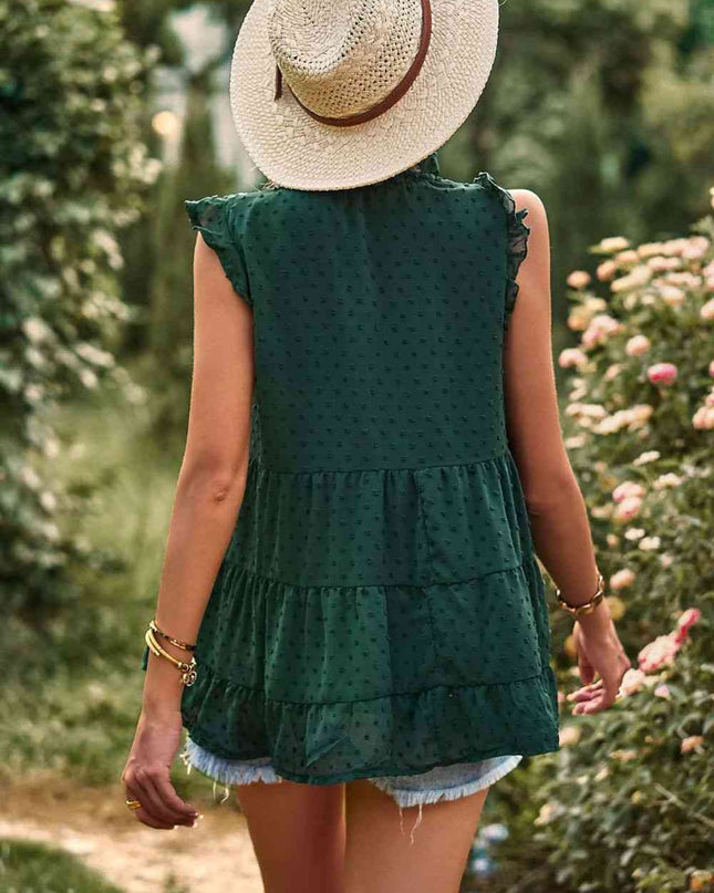 Swiss Dot Ruffle Shoulder Tiered Top