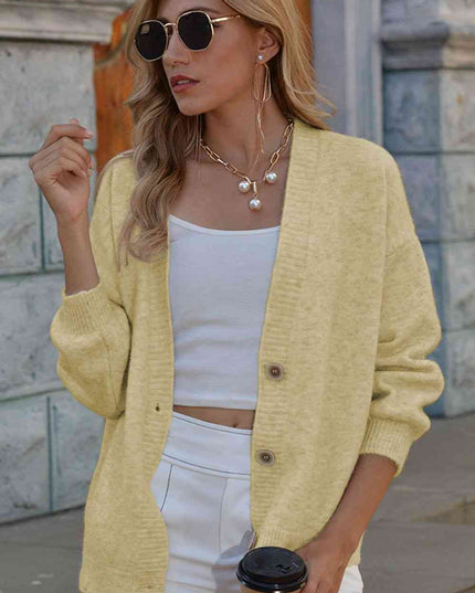 V-Neck Button-Down Dropped Shoulder Cardigan
